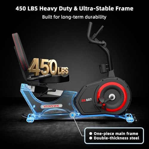 VANSWE Recumbent Exercise Bike for Home Seniors with 450 LB Weight Capacity | Fit 5’1”-6’4”, Bluetooth App Connectivity