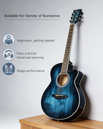 Winzz 40 Inches Acoustic Steel-string Guitar Beginner, Elegant Unique Color Design (Blue-green)