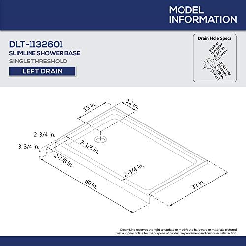 DreamLine SlimLine 32 in. D x 60 in. W x 2 3/4 in. H Left Drain Single Threshold Shower Base in Black, DLT-1132601-88