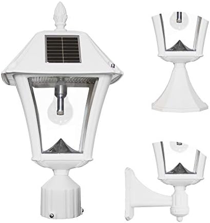 Gama Sonic Baytown II Bulb White Outdoor Solar Light, Single Post Light with 3 Mounting Options, 3in. Fitter for Lamp Posts