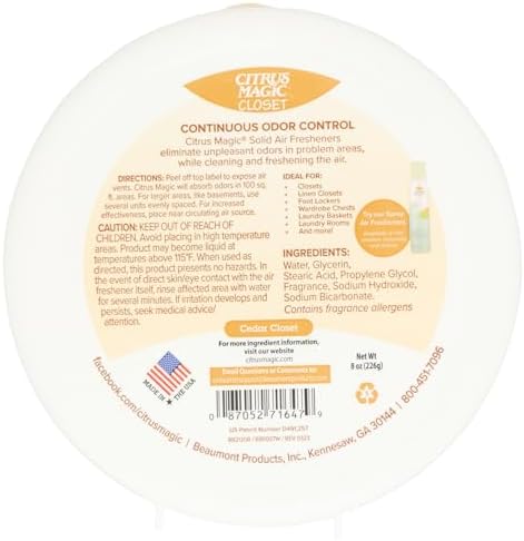 Citrus Magic Closet Solid Air Freshener, Cedar, 8 Ounce