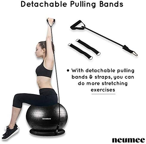 Yoga Ball Chair with 65cm Exercise Ball & 2 Resistance Bands, Stability Base for Home Office, Yoga, Pilates & Fitness, Balance Ball for Posture