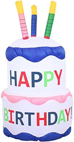 Sunnydaze 4-Foot Happy Birthday Cake Inflatable Decoration - Fan Blower and LED Lights