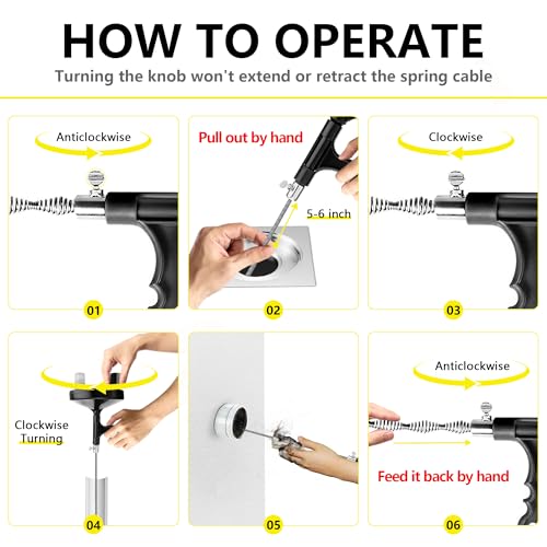 Drain Auger 25 Ft with Gloves, Heavy Duty Plumbing Snake Drain Clog Remover | Long Flexible Drain Snake for Deep Clog Removal