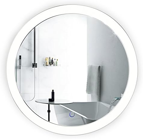 LED Bathroom Round Mirror 22 Inch Diameter | Lighted Vanity Mirror Dimmer & Defogger + Silver Backed Glass | |