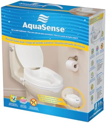 Drive Medical AquaSense Raised Toilet Seat with Lid, Standard Seat, White | Raised Toilet Seat with Lid Adds Comfortable Height for Easier, Safer Everyday Bathroom Use and Access