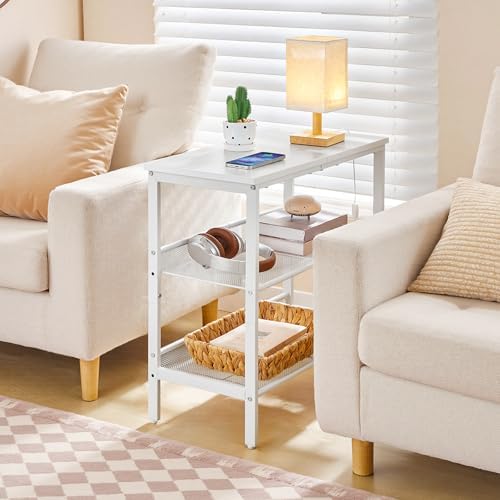 HOOBRO End Table, 3-Tier Narrow Side Table, Nightstand with 2 Flat or Slant Adjustable Shelves for Small Spaces, Hallway, Living Room, Bedroom, Sturdy