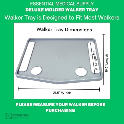 Essential Medical Supply Molded Walker Tray with 2 Cup Holders - Perfect for Mobility and Transport