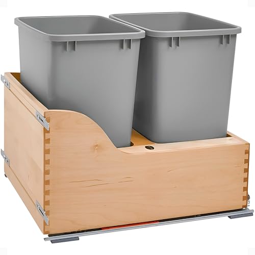 Rev-A-Shelf Pull Out Trash Can for Kitchen Cabinets 35 Qt 8.75 Gal Bottom Mounted, Undermount Soft-Close Slides, Silver, 4WCSC-1835DMND-2