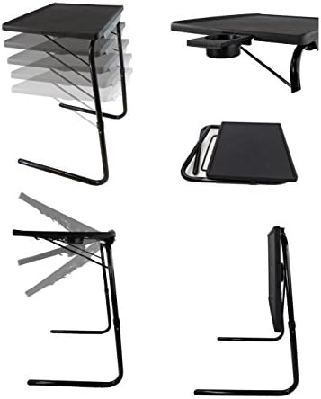 Portable Foldable TV Tray Table - Laptop, Eating, Drawing Tray Table Stand with Adjustable Tray with Sliding Adjustable Cup Holder - 5StarSuperDeals - (Black)