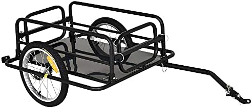 Aosom Bike Trailer Foldable Bicycle Trailer16 Inch Pneumatic Tire Black | Universal Coupler, Foldable Frame, Safe Reflectors Design