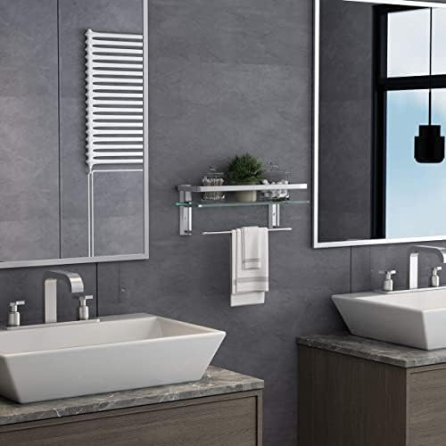 VOLPONE Bathroom Wall Shelf 15.7in Bathroom Glass Shelves Wall Mount Glass Shelf Rustproof Bathroom Wall Organizer 3 Tier (Sliver)