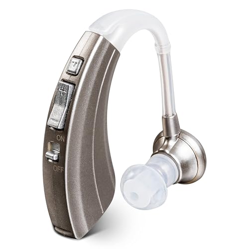 Britzgo BHA-220D Silver Hearing Amplifier, Modern and Fashion Designed Adjustable Tube to Fit Both Ears, Silver/Gray