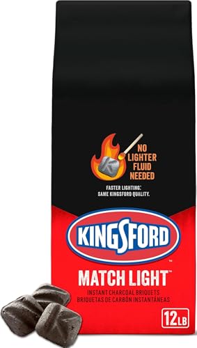 Kingsford Match Light Instant Charcoal Briquettes, BBQ Charcoal for Grilling, Ready in 10 Minutes, No Lighter Fluid or Starter Needed, 12 lbs