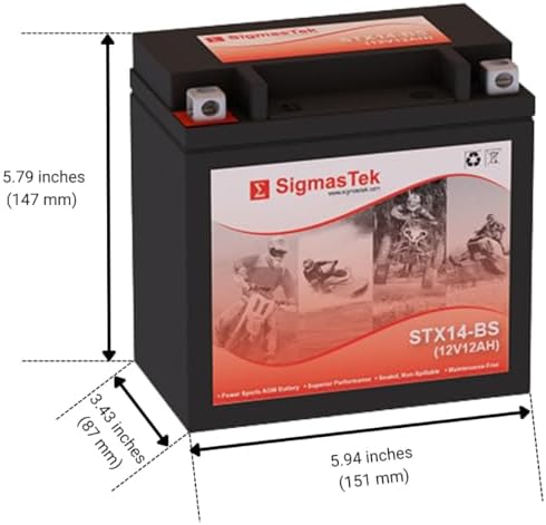 Honda 420CC TRX420 Rancher 4x4, 2007-2009 ATV Compatible SLA Motorcycle Battery by SigmasTek, STX14-BS 200CCA