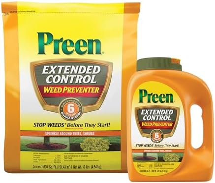 Preen Extended Control Weed Preventer - 4.93 lb. Bottle - Covers 805 sq. ft. | PreEmergent Herbicide for Garden Weed Control –Prevents Weeds up to 6 Months – For Perennials and Shrubs