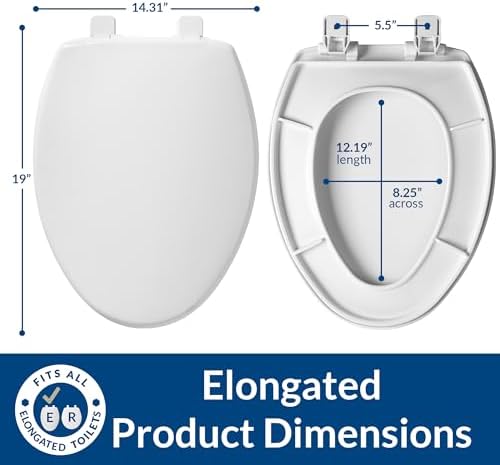 Mayfair Caswell Modern Slow Close Toilet Seat, Durable Plastic, Elongated, White