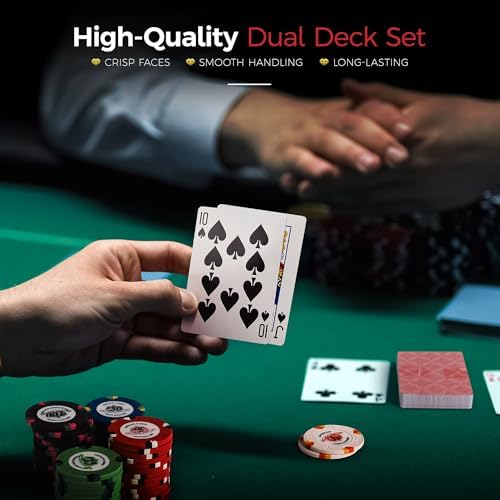 Poker Chips Set - 500pc Monaco Casino 13.5g Clay Poker Chips Set by Versa Games - Strong Aluminum Case, 2x Decks of Cards, 5x Dice