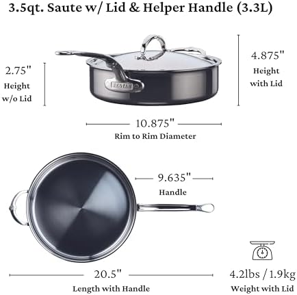 Hestan NanoBond Molecular Titanium Saute Pan with Lid, 3.5-Quart - PFAS-Free Stainless Steel, 4x Stronger, 1050°F Safe, Induction Compatible