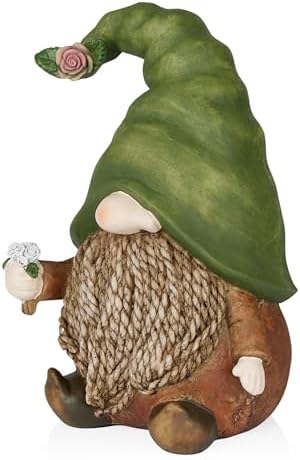 Alpine Corporation 12" Tall Traditional Outdoor Garden Gnome Yard Statue Decoration
