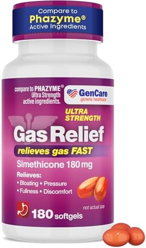 GenCare Gas Relief Simethicone 180mg Ultra Strength, 180 Softgels