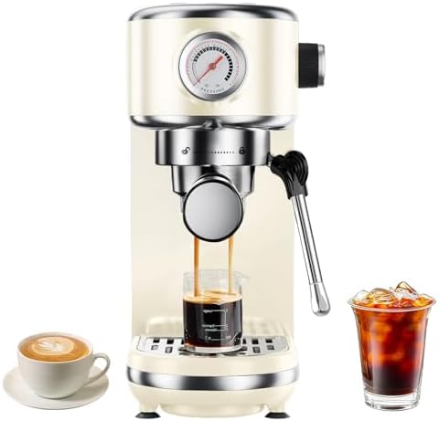 atatix 20 Bar Espresso Machine with Milk Frother, Compact Espresso Maker | Stainless Steel Coffee Machine with Precise Temp Control, 44oz Removable Water Tank for Latte, Cappuccino, White