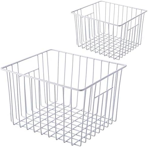 Deep Refrigerator Freezer Baskets, Large Household Wire Storage Basket Bins Organizer with Handles for Kitchen, Pantry, Freezer, Cabinet, Closets