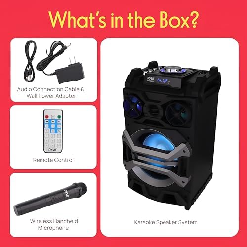 Pyle 500 Watt Portable BT Connectivity Karaoke Speaker System - PA Stereo with 8" Subwoofer, DJ Lights Rechargeable Battery Microphone