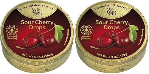 Cavendish & Harvey | Sour Cherry Hard Candy Drops | 5.3 Ounce Tin