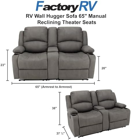 Camper Comfort 65" Wall Hugger Reclining RV (Manual, Slate)