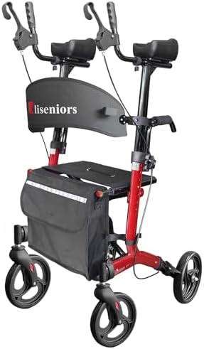 Aliseniors Upright Walker for Seniors - Big Stand Up Walker with Wide Seat, Foldable 4 Wheel All-Terrain Rolling Walker, Adjustable Armrests, 300lbs, Improves Posture & Reduces Back Strain | 20.6" Wide Seat, Foldable Rollator, 8" All-Terrain Wheels, Adju…