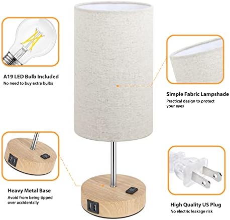 Set of 2 Touch Control Table Lamps with 2 USB Charging Ports&AC Outlet