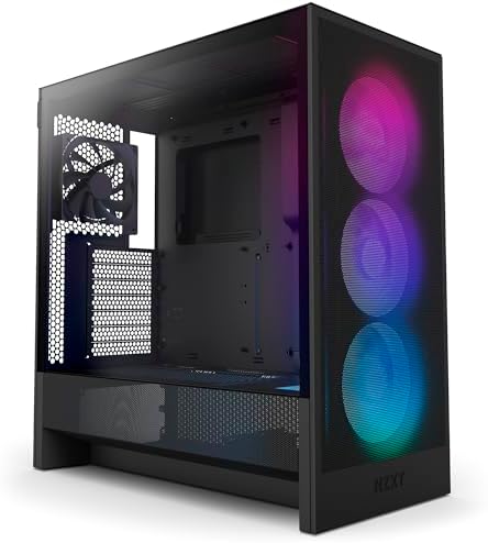 NZXT H5 Flow RGB - Compact ATX Mid-Tower PC Case - White | Compact mid-tower with included F360 RGB Core fans, 360mm radiator support, tempered glass. CAM-ready RGB out of the box.