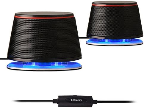 Sanyun SW102 Computer Speakers for Desktop PC Laptop, 2.0 USB Powered | Dual Passive Radiators, Punchy Bass, 3.5mm AUX for Audio, In-Line Volume Control, Plug and Play, Space-Saving (Pair, Black)
