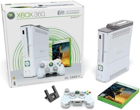 MEGA Microsoft Collectible Building Set, Xbox 360 Replica Model with 1342 Pieces, Controller and LED Lights, Build & Display Toy for Adult Collectors