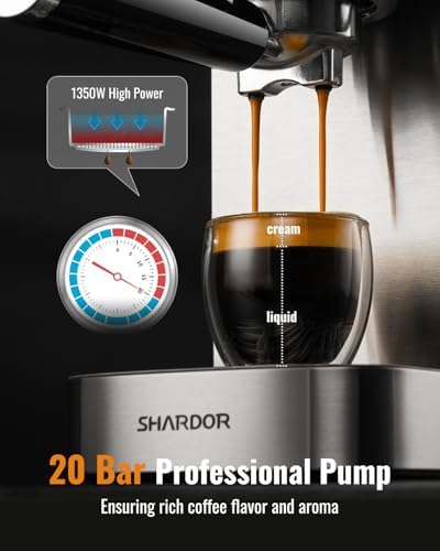 SHARDOR Espresso Machine 20 Bar, Professional Espresso Machine with Milk Frother and Touchscreen, Expresso Coffee Machines with Adjustable Temperature,for Cappuccino, Latte, Stainless Steel, White