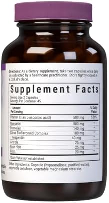 Bluebonnet BB-553 Nutrition Super Quercetin Vegetable Capsules, Vitamin C Formula, Best for Seasonal & Immune Support, Non GMO, Gluten Free, Soy Free