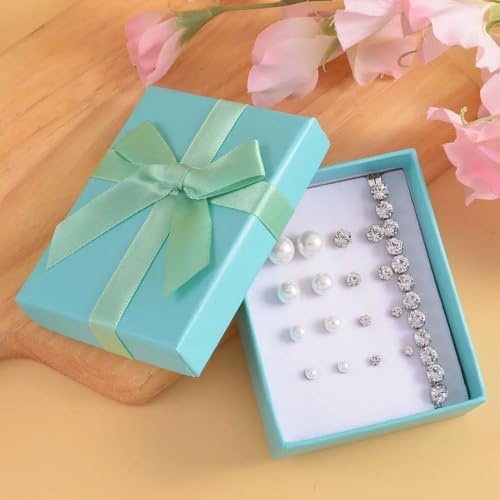9pcs Set Shell Pearl Crystal Mix Steel Stud Earrings Bracelet Set