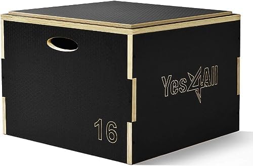 Yes4All Stackable Wood Plyo Box/Plyometric Box, Ideal for Jumping Exercise, Available in 5 Sizes (4"", 6"", 8"", 12"", 16"")