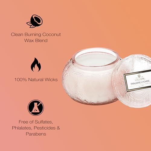 Voluspa Panjore Lychee, Glass Chawan Bowl Candle, 14 oz, 50 Hour Burn Time, Coconut Wax for Clean Burning, Handcrafted in the USA