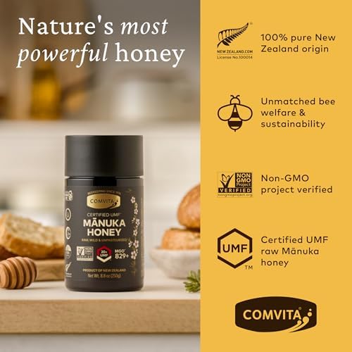 Comvita Manuka Honey UMF 20+ (MGO 829+) Pure, Unpasteurized - 250g (8.8 Oz) | Raw Manuka Honey New Zealand, Superfood for Immune Health, Wild
