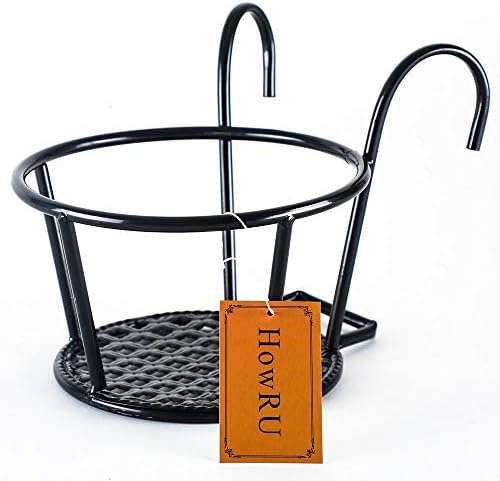 HowRU Iron Art Hanging Baskets Flower Pot Holder - Over the Rail Metal Fence Planters - Pack of 3 - Black