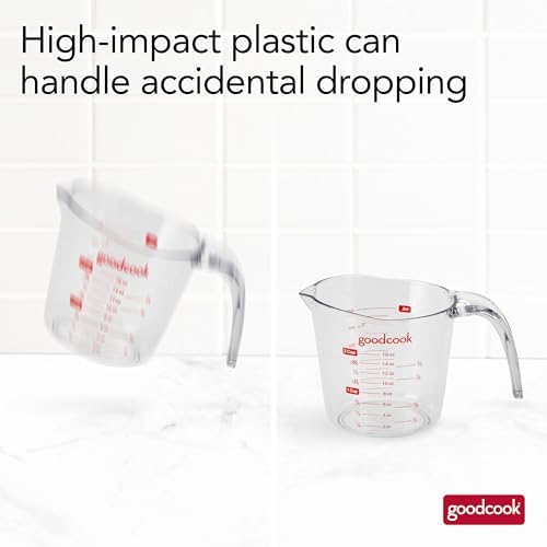 GoodCook Everyday 4-Cup Liquid Measuring Cup, Clear Plastic with Easy-to-Read Markings, Tapered Pour Spout, Comfortable Handle, Measures in Cups, Ounces, Pints, and Milliliters