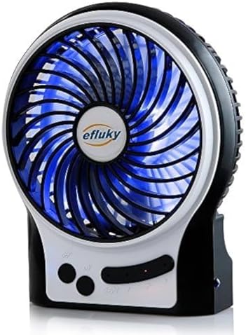 efluky 4.9-Inch Mini Desk Fan - 3 Speeds, Rechargeable Battery/USB Powered with LED Light, Quiet Portable Fan for Home, Office, Travel, Camping (Black)