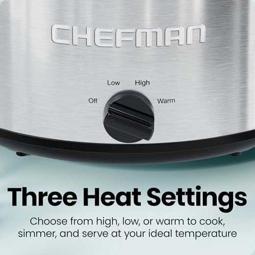 Chefman Triple Slow Cooker & Food Warmer, Three Crock Slowcooker with 2.5 Qt. Ceramic Crocks, 7.5-Quart Total Capacity, PFAS-Free, Three Temperature Settings, Dishwasher-Safe Parts – Stainless Steel