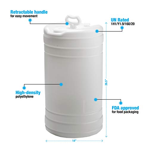 Hudson Exchange 15 Gallon Tight Head Drum with 2" & 3/4" Fittings, UN Rated, Food Grade BPA Free HDPE, Natural