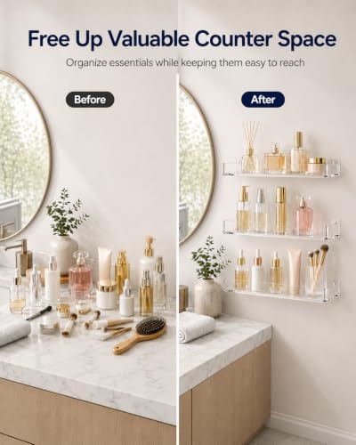 MaxGear Acrylic Floating Shelves, Clear Perfume Shelf for Wall, Set of 3