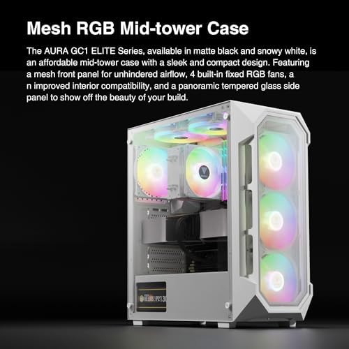 GAMDIAS ATX Mid Tower Gaming Computer PC Case Tempered Glass, Built-in 4X 120mm ARGB Case Fans, Front Airflow Mesh, Up to 6x120mm Fans, 340mm GPU/VGA, 360mm AIO/Radiator, 160mm CPU Cooler