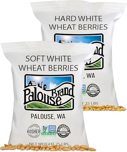 Palouse Brand Certified Glyphosate Residue Free Soft White Wheat Berries | 25 LBS Bulk | Family Farmed in Washington State | Sproutable | Non-GMO Project Verified | Kosher
