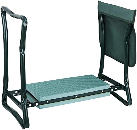JupiterForce Portable Garden Kneeler and Seat with Thick EVA Foam Pad, Foldable Gardening Stool Bench with Tool Pouches